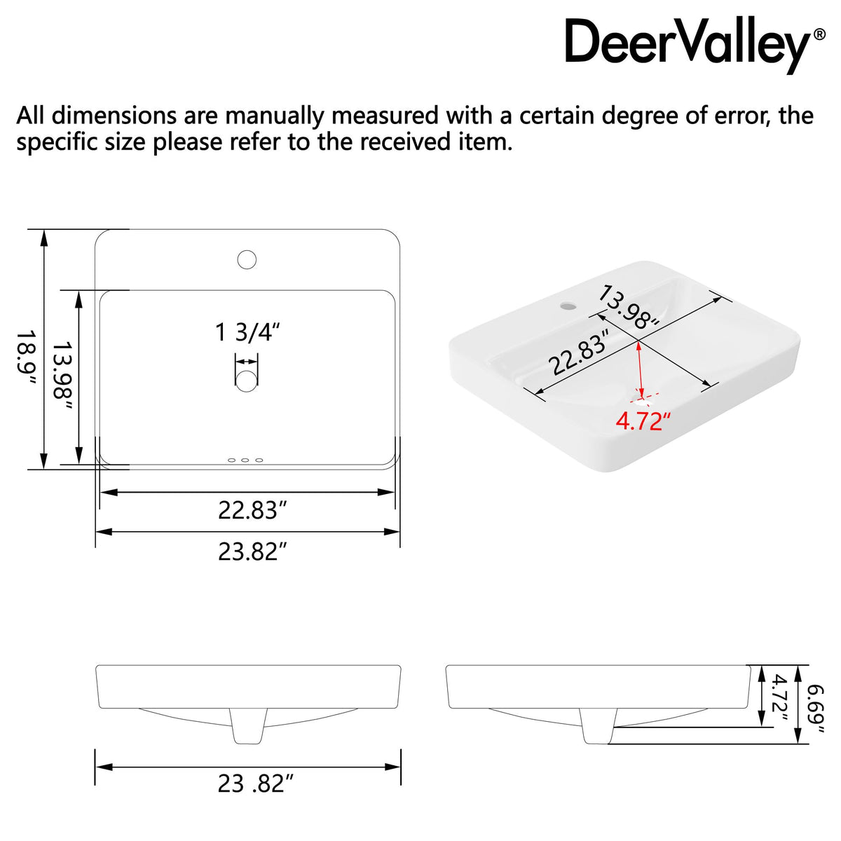 DeerValley Modern Drop In Bathroom Sink White 20"x17" Oval Vanity Art Basin
