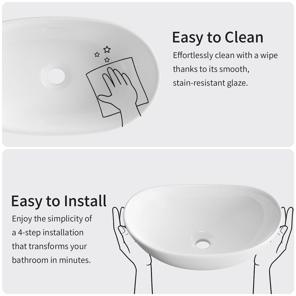 Large Bathroom Vessel Sinks: 24â³x14â³ Oval Bathroom Sink Bowl, Countertop Bathroom Sinks Ceramic Bathroom Vanity Sink Modern Vessel Sinks for Bathrooms