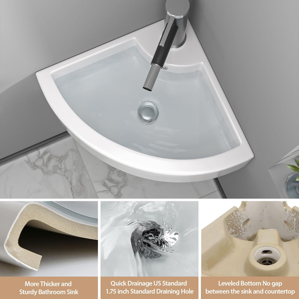 Lordear Wall Mounted Vessel Sink 16x11 Inch, U-Shape White Porcelain Bathroom Sink with Black Faucet and Support Pedestal Legs, Wall Hung Vanity Sink with Towel Rack for Small Bathrooms