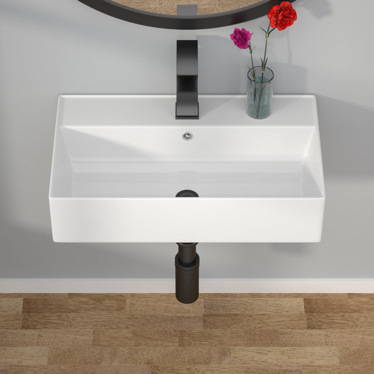 Kichae 16"x12" Vessel Sink Rectangle - Modern Above Matte Black Porcelain Ceramic Bathroom Vessel Vanity Sink Bowl Art Basin