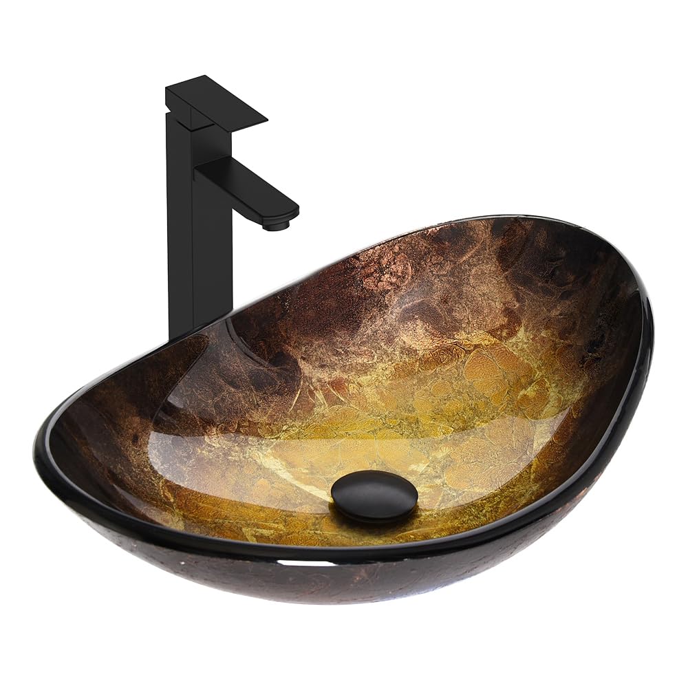 Bathroom Leaf Shape Artistic Glass Vessel Sink, Brown