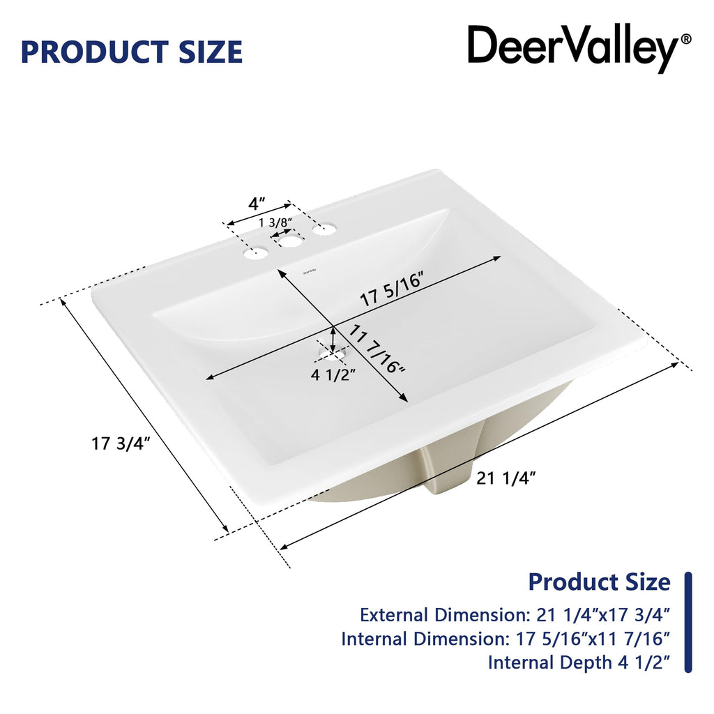 DeerValley Modern Drop In Bathroom Sink White 20"x17" Oval Vanity Art Basin