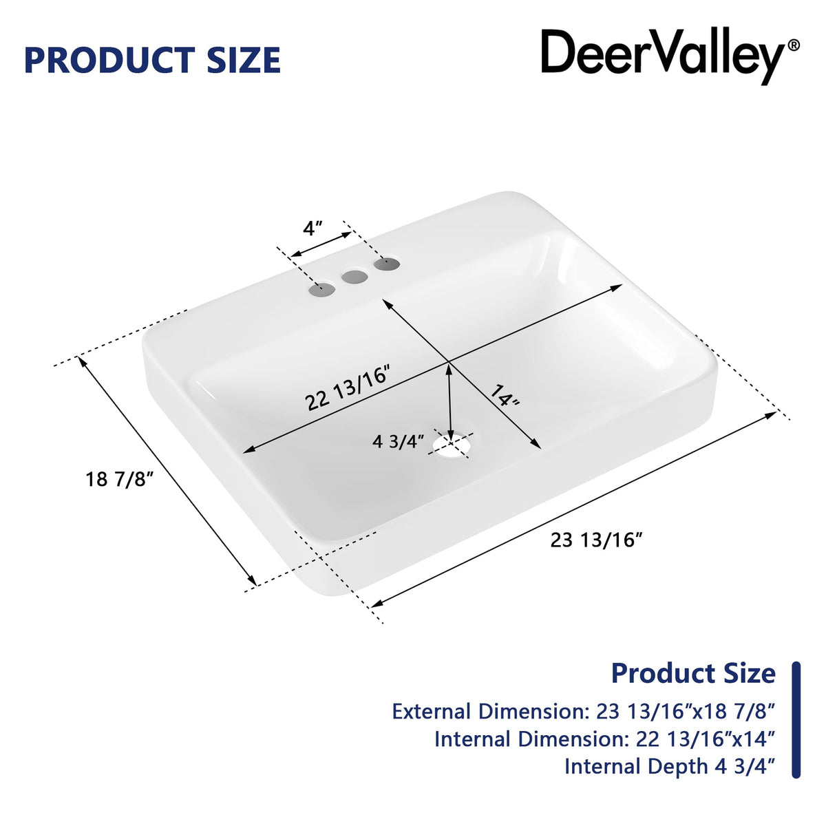 DeerValley Modern Drop In Bathroom Sink White 20"x17" Oval Vanity Art Basin