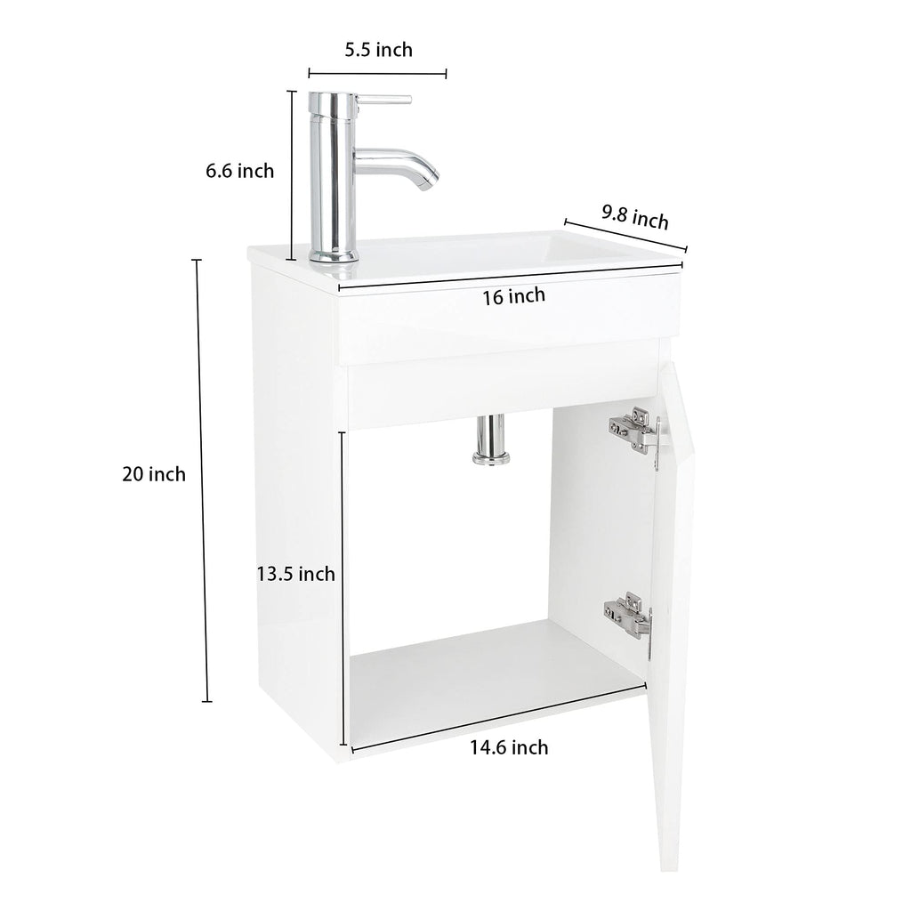AHB 16" Bathroom Vanity W/Sink Combo for Small Space, Wall Mounted Bathroom Cabinet Set with Chrome Faucet Pop Up Drain U Shape Drain(Black)â¦