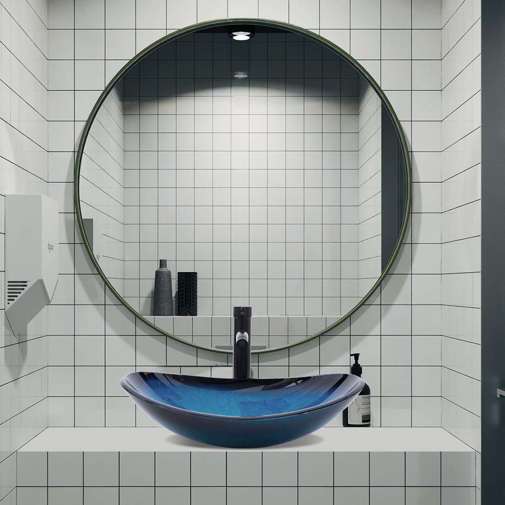 Vessel Sink Bathroom Sinks Tempered Glass Art Basin 20.8"x13.7" Oval Bowl Above Counter with Faucet and Pop-Up Drain Combo, Oval Clear Grey,Modern Countertop Bowl Sink