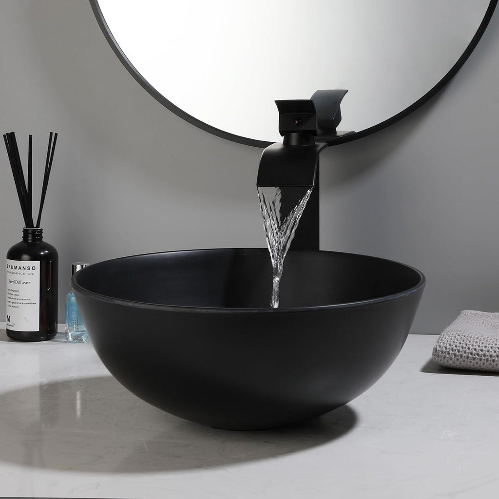 13 Inch Round Black Bathroom Vessel Sink Set