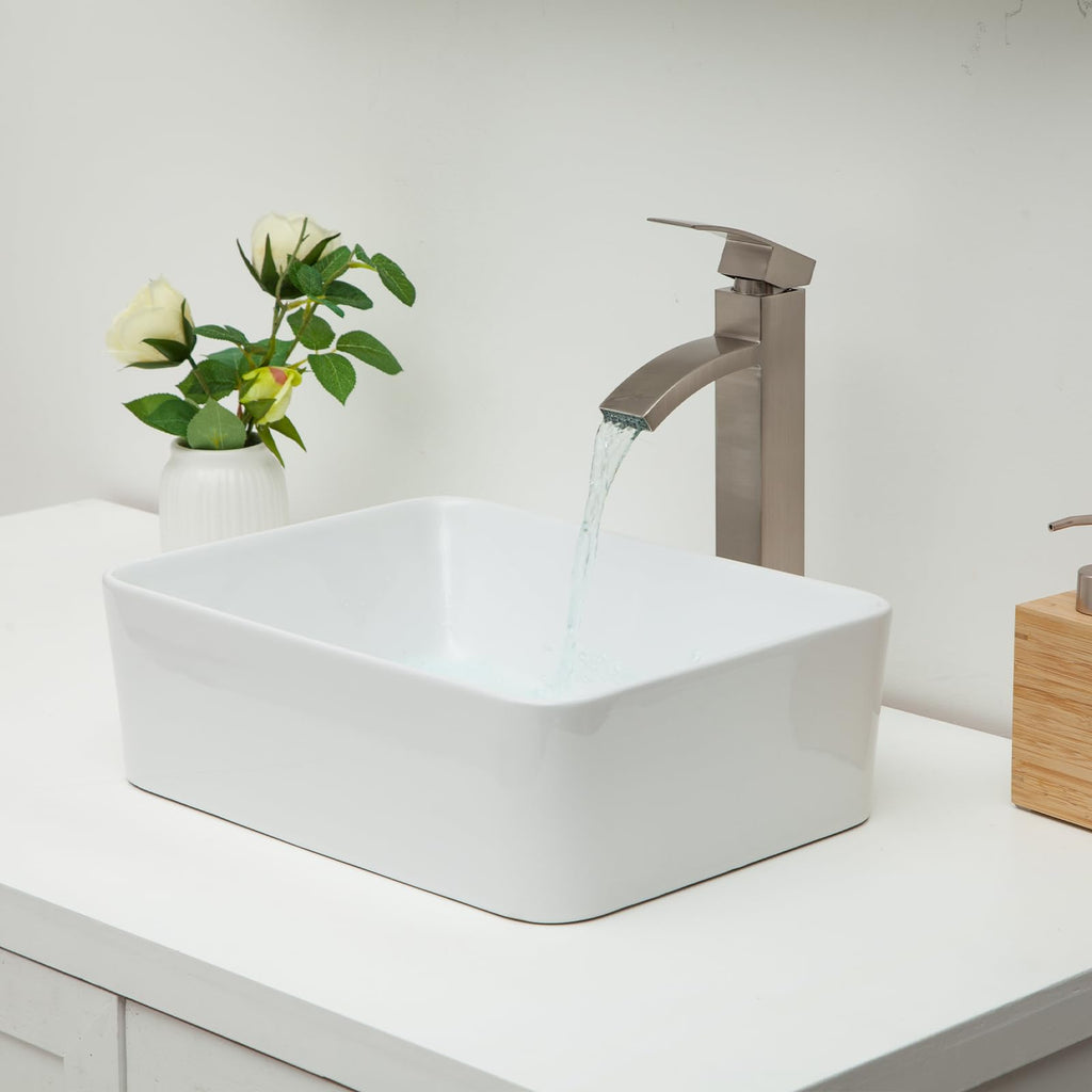 Kichae 16"x12" Vessel Sink Rectangle - Modern Above Matte Black Porcelain Ceramic Bathroom Vessel Vanity Sink Bowl Art Basin