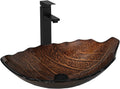 Bathroom Leaf Shape Artistic Glass Vessel Sink, Brown