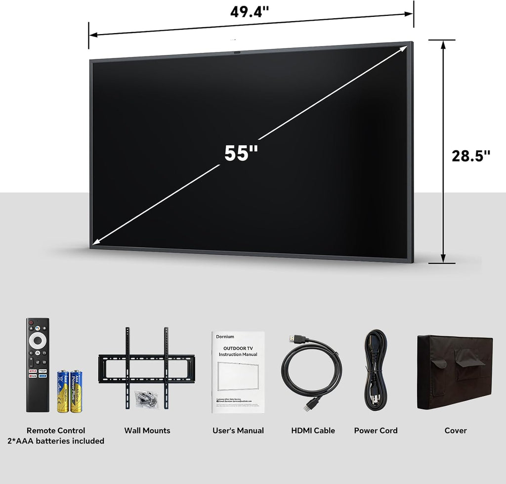 55 Inch Outdoor TV, 1500 Nits Hight Brightness, IP66 Waterproof TV