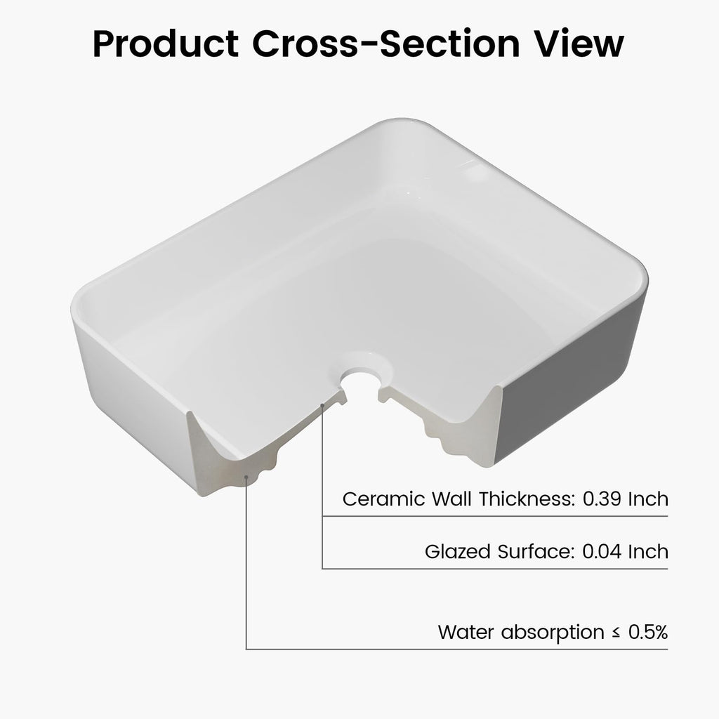 Matte Black Bathroom Vessel Sink Rectangular, 19.7â x 15.4â x 5.5â, Modern Countertop Bathroom Sink with Drainage Design, Above Counter Ceramic Basin for Powder Room - MJ-695
