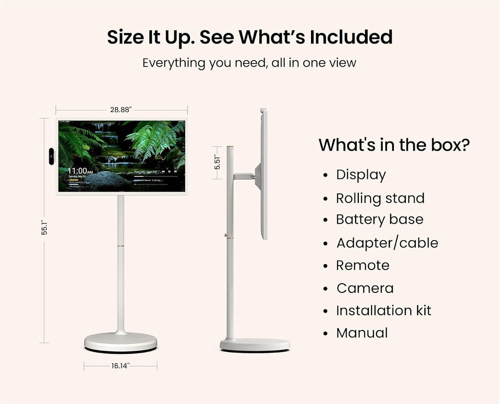 ApoloSign 32 Inch 4K UHD Smart Portable TV on Wheels, Android 16 EDLA Certified, 256GB Storage, Built-in 15000mAh Battery, Voice Remote, Touch Screen TV with Rolling Stand for Home, Office - Gen2