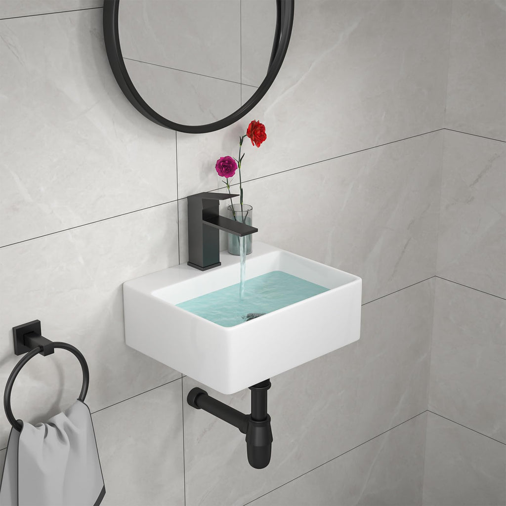 Kichae 16"x12" Vessel Sink Rectangle - Modern Above Matte Black Porcelain Ceramic Bathroom Vessel Vanity Sink Bowl Art Basin