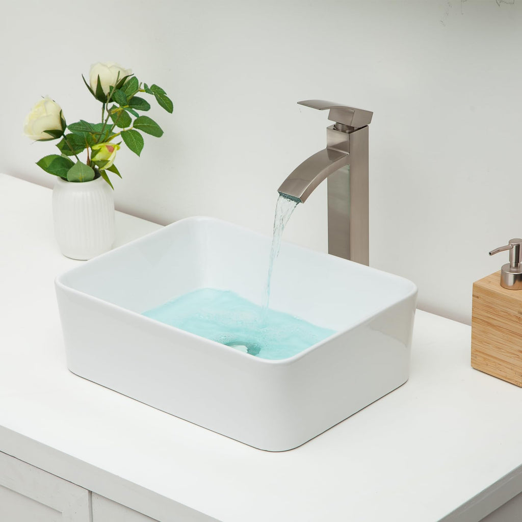 Kichae 16"x12" Vessel Sink Rectangle - Modern Above Matte Black Porcelain Ceramic Bathroom Vessel Vanity Sink Bowl Art Basin
