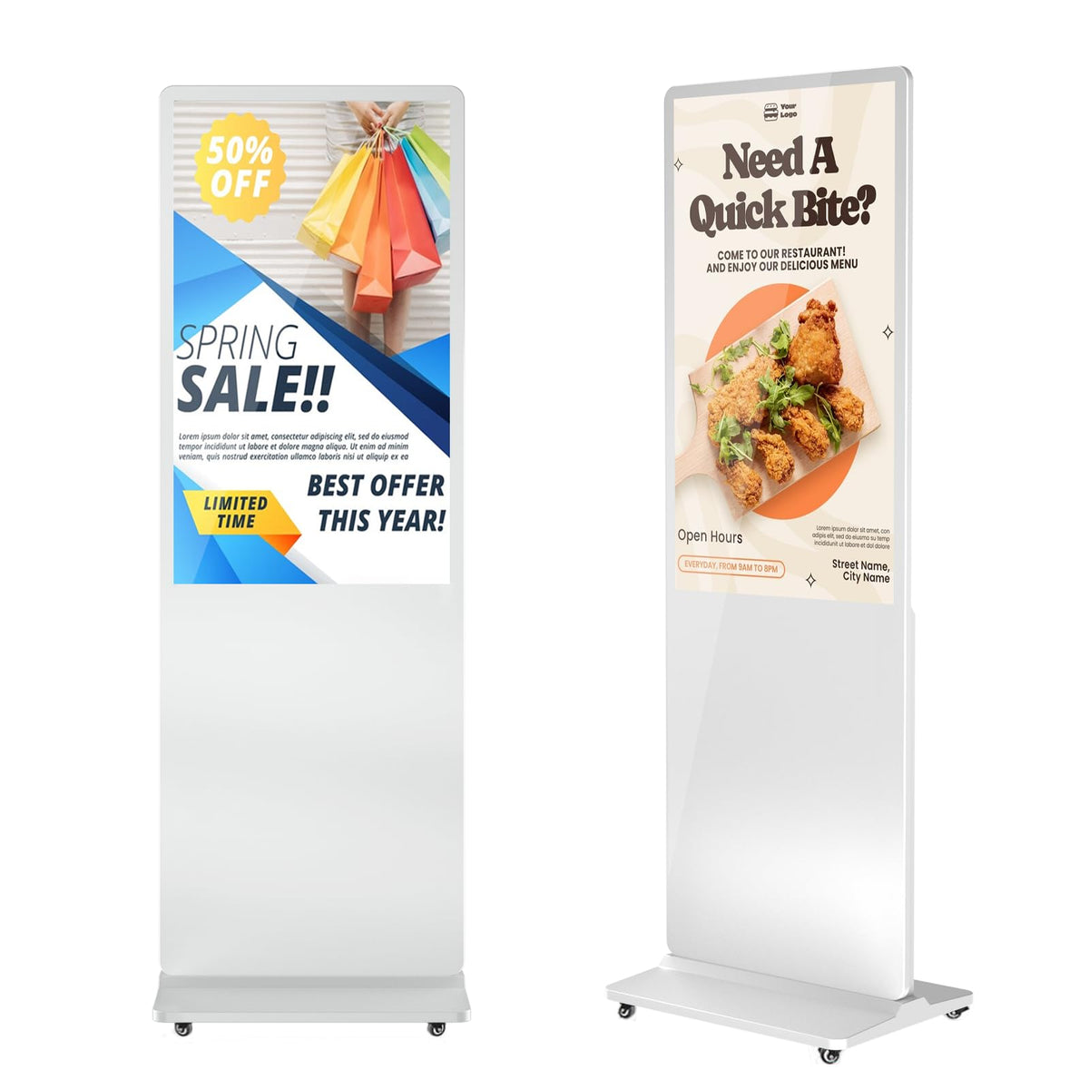 MWE 43 Inch Indoor Floor Standing Digital Signage Advertising Display Kiosk LCD Screen Commercial Totem Android System Vertical Poster with Auto Media Player