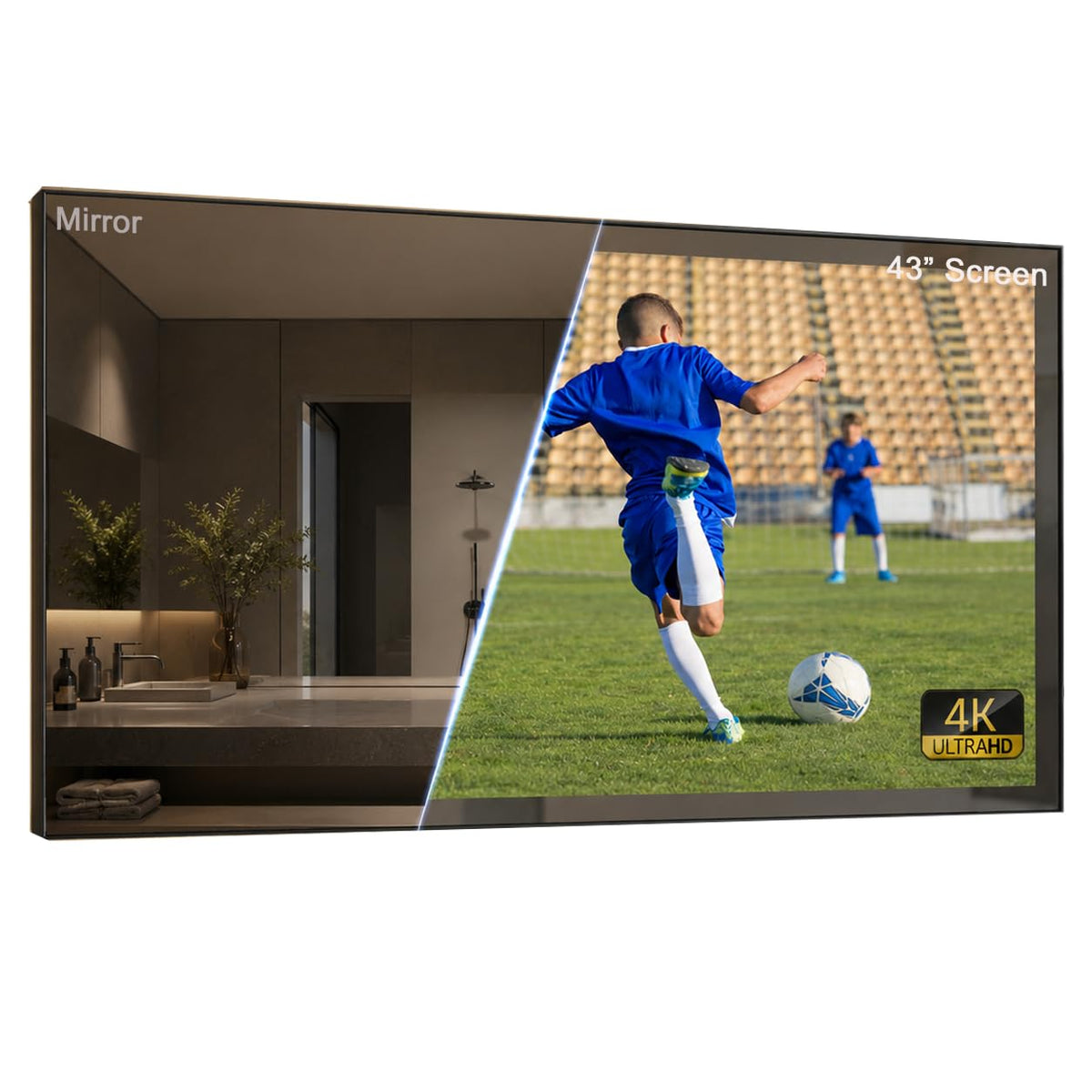 Soulaca 55 inches Smart Waterproof Mirror TV 4K UHD webOS Built-in ATSC DTV Tuner Voice Control, Large Bathroom & Indoor Hotel Resort Television Wall-Mount Big Screen Pool