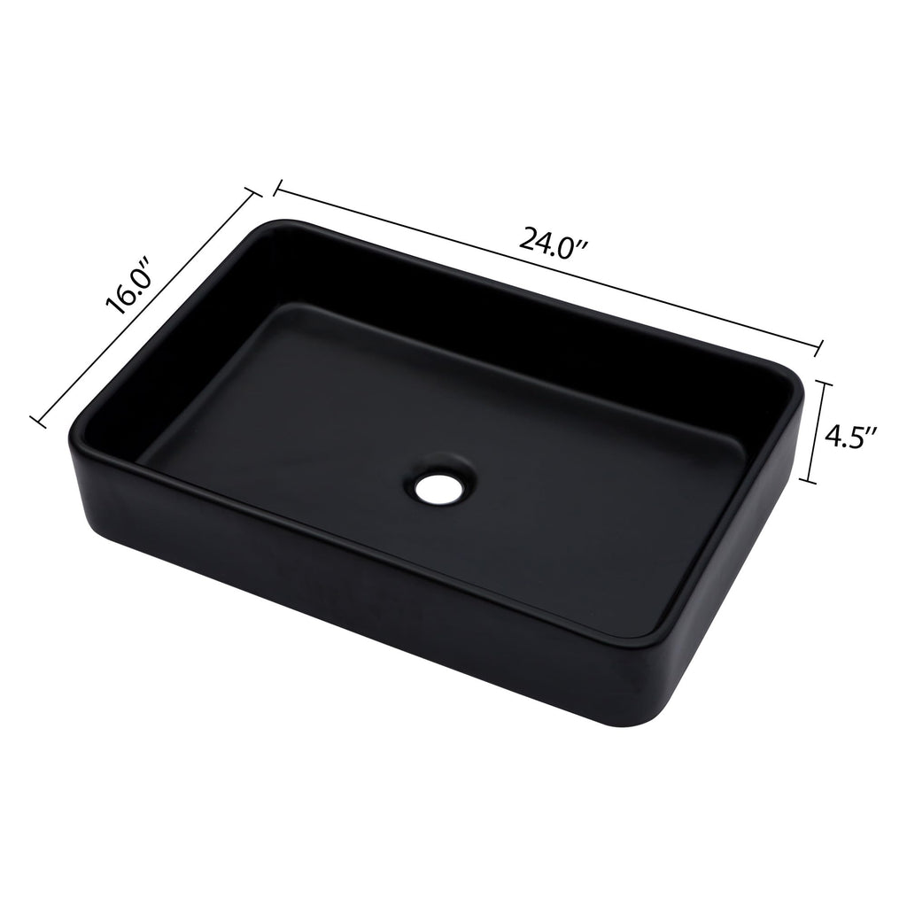 Kichae 16"x12" Vessel Sink Rectangle - Modern Above Matte Black Porcelain Ceramic Bathroom Vessel Vanity Sink Bowl Art Basin
