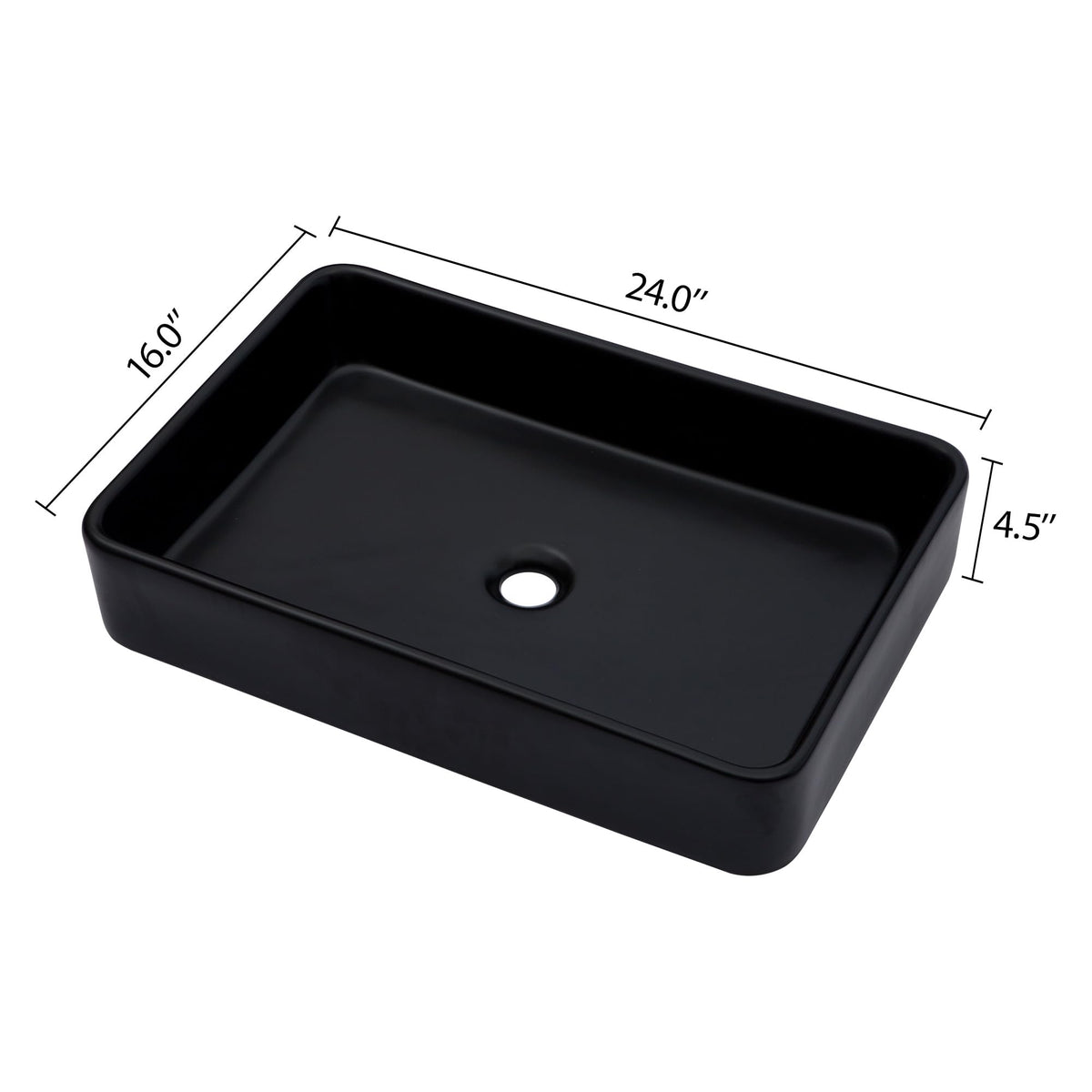 Kichae 16"x12" Vessel Sink Rectangle - Modern Above Matte Black Porcelain Ceramic Bathroom Vessel Vanity Sink Bowl Art Basin