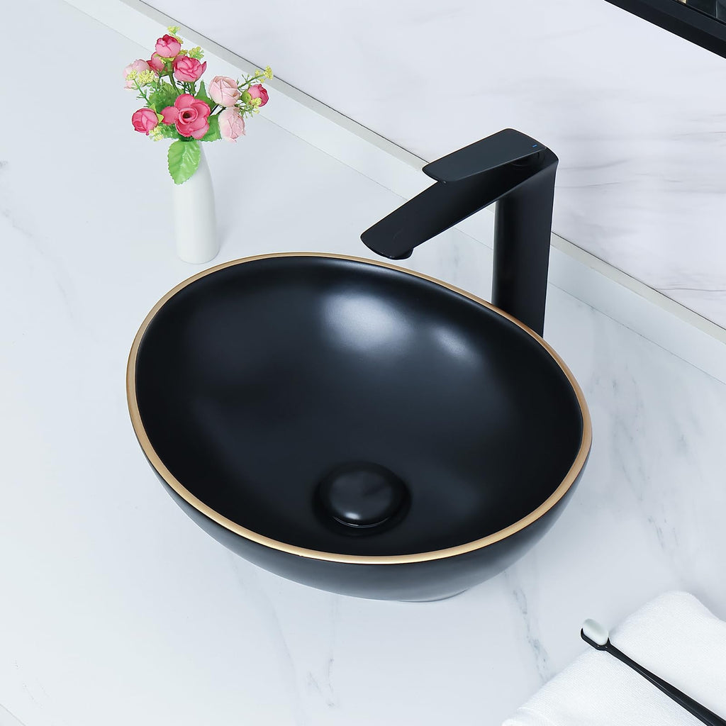 Davivy 16'' X 13'' Nordic Marbling Oval Vessel Sink with Pop Up Drain,Ceramic Vessel Sink,Bathroom Sinks Above Counter,Bathroom Vessel Sinks,Counter top Sink,Oval Sink Bowls for Bathroom