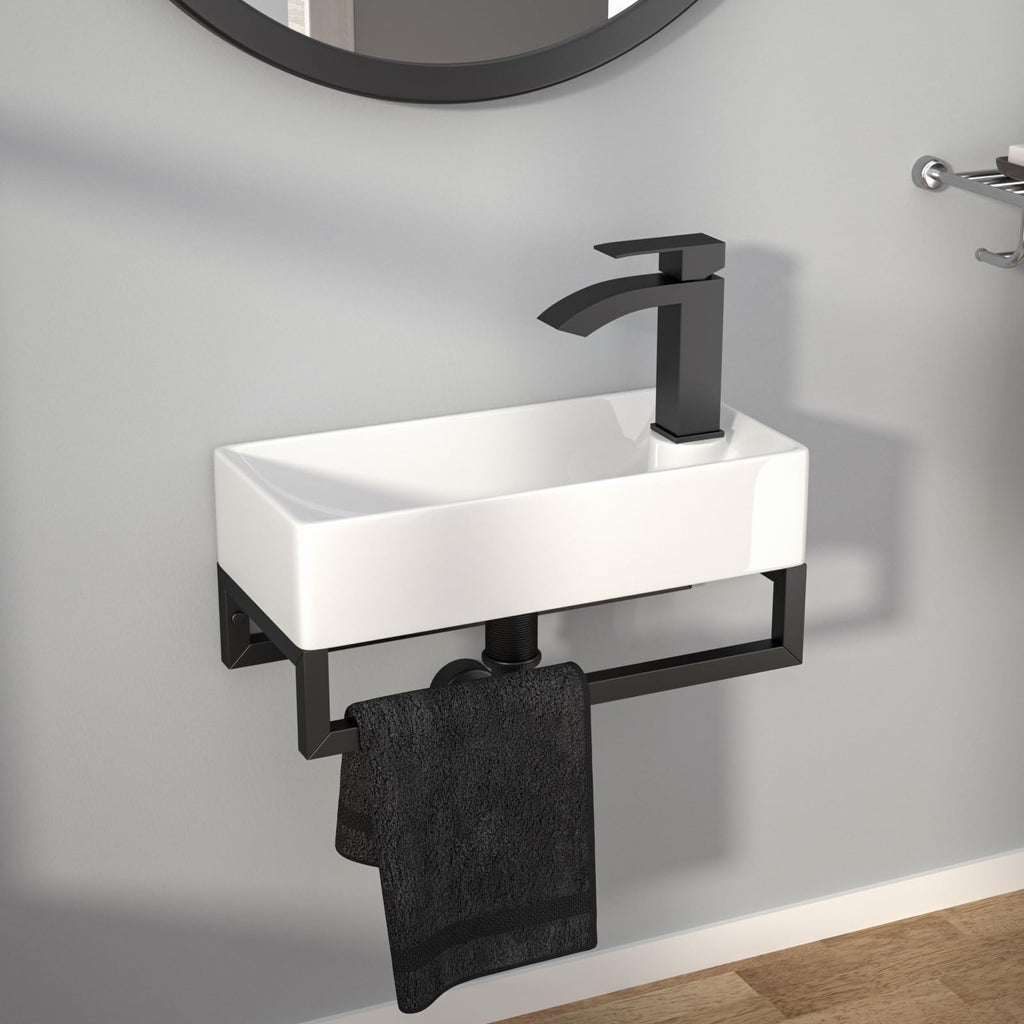 Kichae 16"x12" Vessel Sink Rectangle - Modern Above Matte Black Porcelain Ceramic Bathroom Vessel Vanity Sink Bowl Art Basin