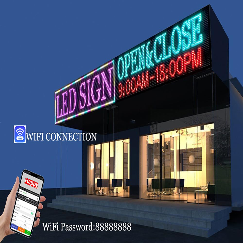 LED Advertising Sign,P5 39x14 Inches Full Color Programmable Digital Board, High Brightness Scrolling Message Display with WiFi & USB Control for Business Promotion