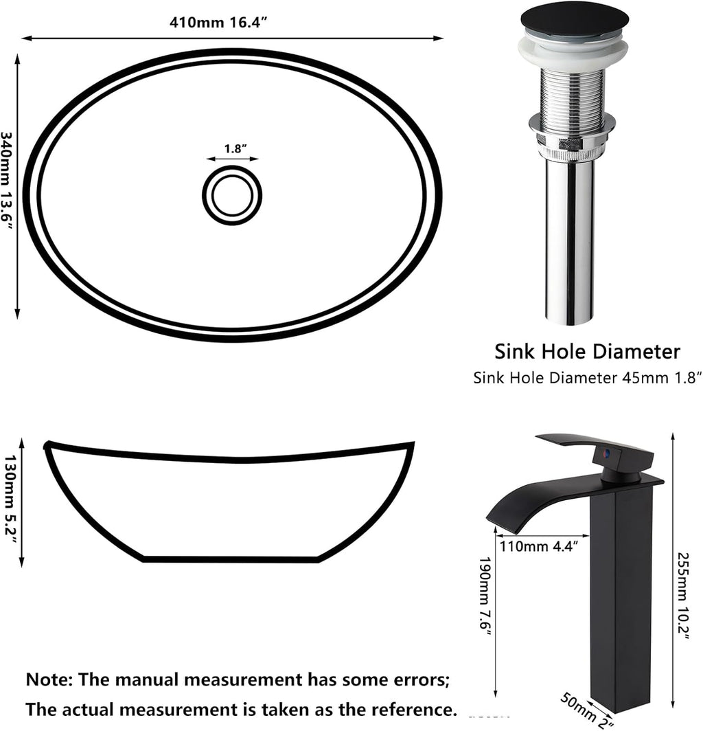 16" Black Oval Bathroom Sink Set