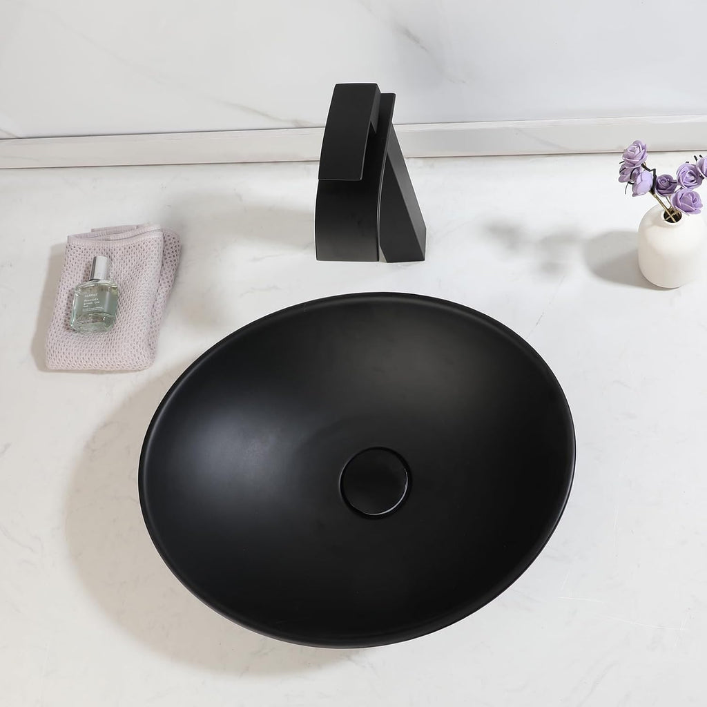 16" Bathroom Vessel Sink Oval Black Bowl