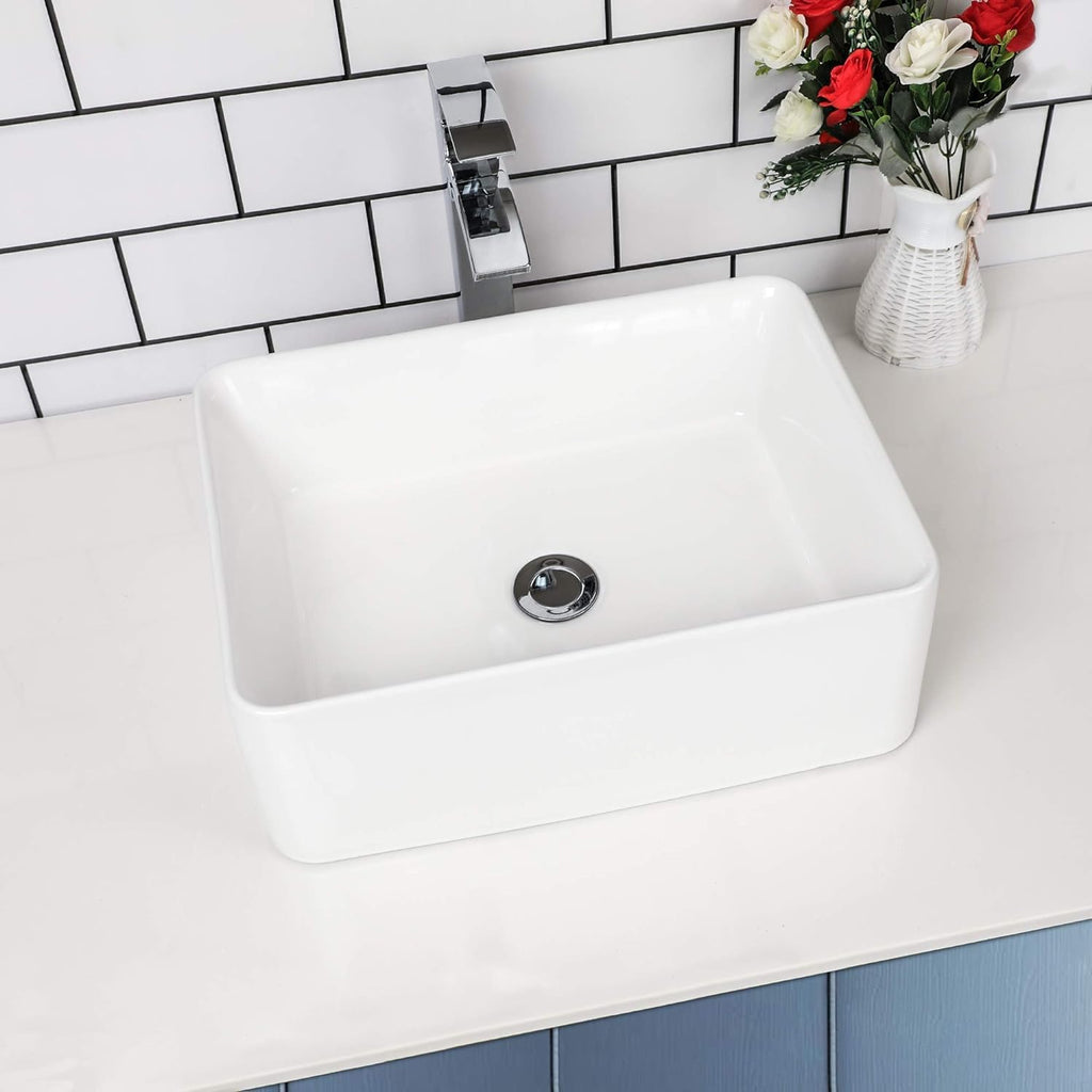 Kichae 16"x12" Vessel Sink Rectangle - Modern Above Matte Black Porcelain Ceramic Bathroom Vessel Vanity Sink Bowl Art Basin
