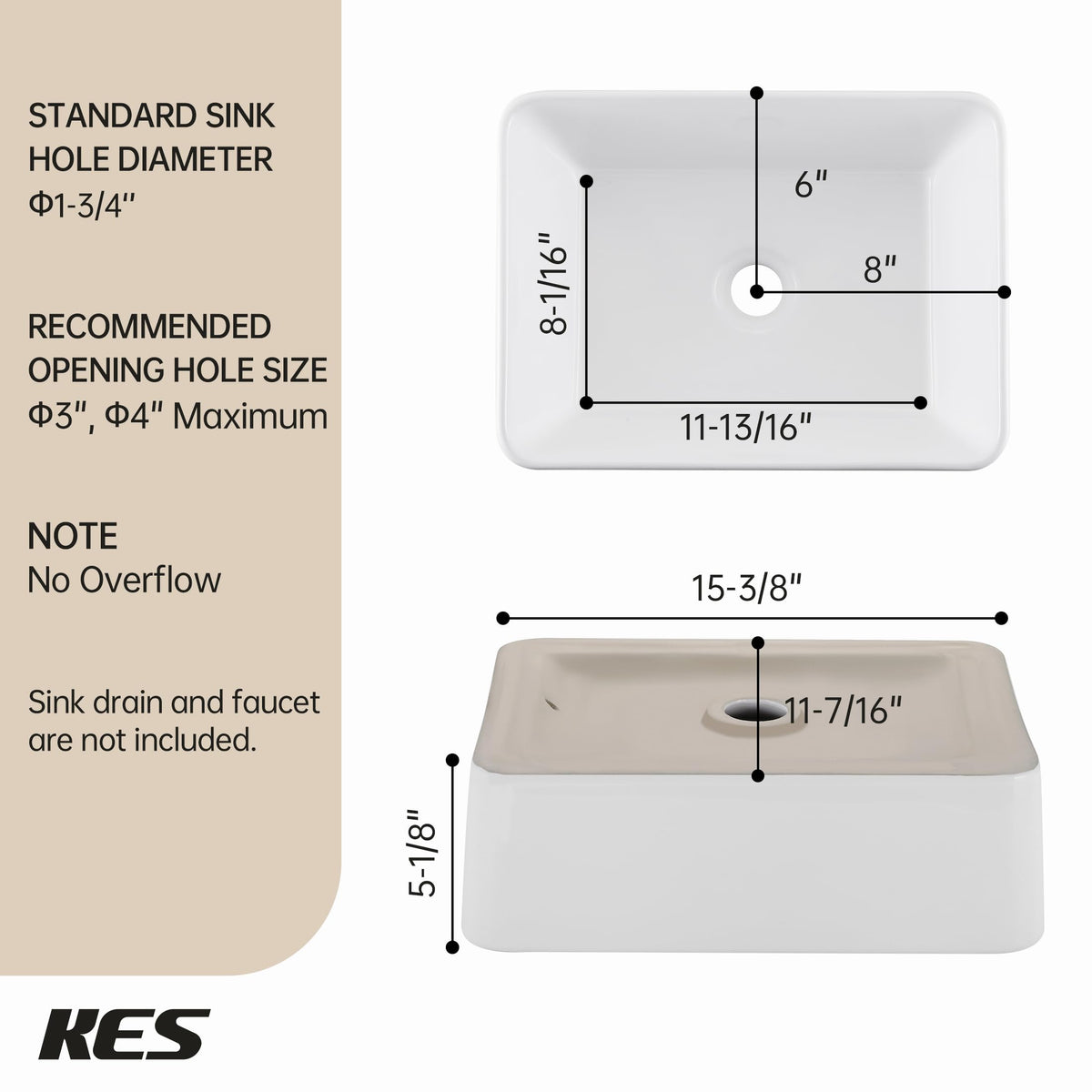 KES Matte Black 20 Inch Bathroom Vessel Sink Above Counter Rectangular Countertop Sink for Cabinet Lavatory Vanity, Ceramic, BVS123S50-BK