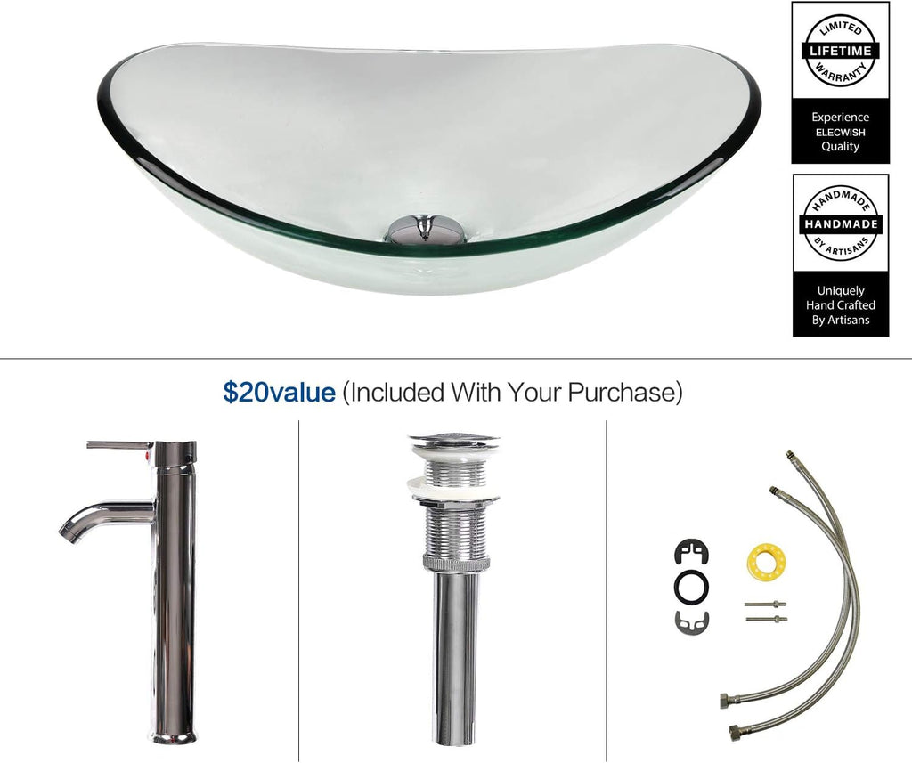 YOURLITE Bathroom Artistic Vessel Sink, Tempered Glass Countertop Bowl Sink