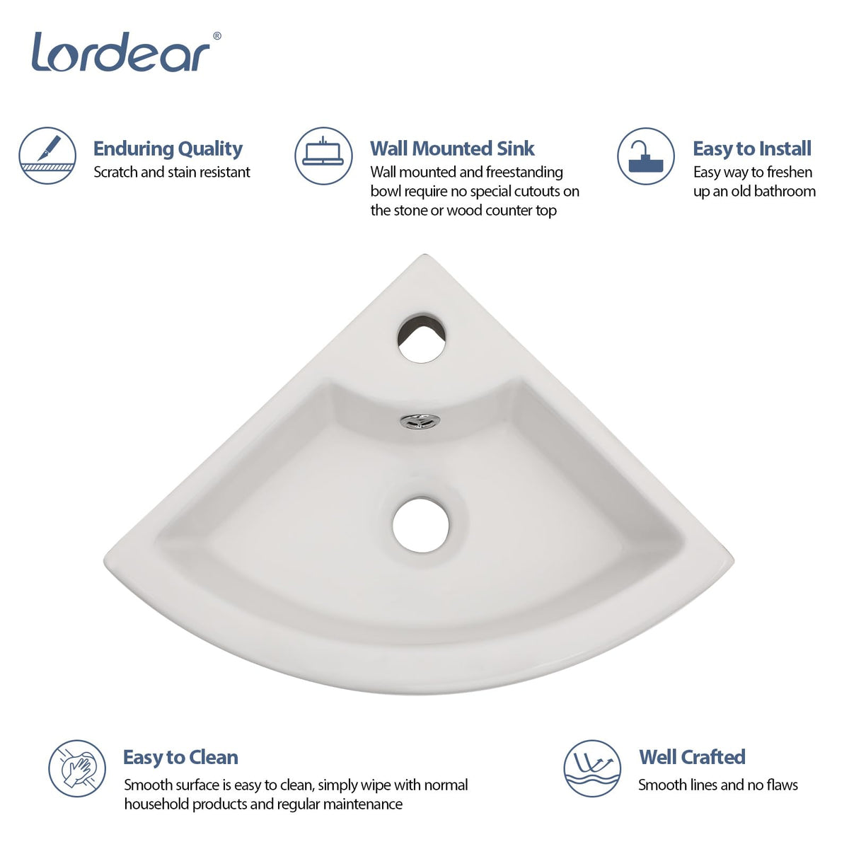 Lordear Wall Mounted Vessel Sink 16x11 Inch, U-Shape White Porcelain Bathroom Sink with Black Faucet and Support Pedestal Legs, Wall Hung Vanity Sink with Towel Rack for Small Bathrooms