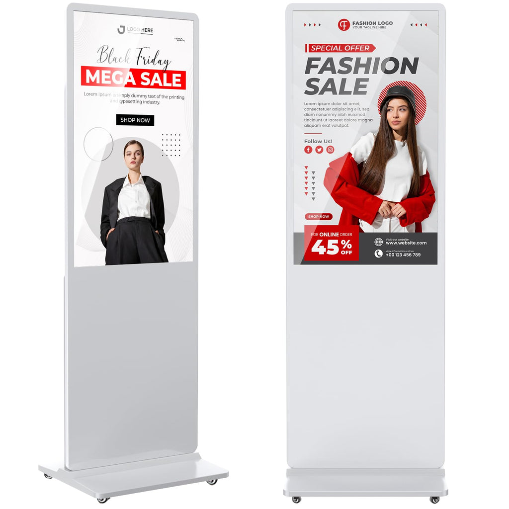 32 inch Indoor Digital Signage LCD Screen IPS Floor Standing Digital Kiosks Interactive Displays with WiFi HDMI/USB Input Auto AD Player, Android OS Black