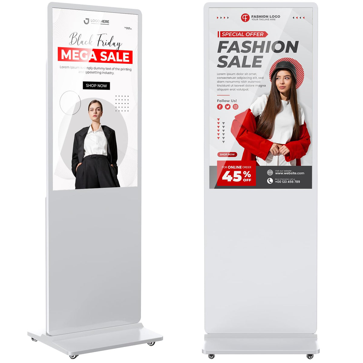 32 inch Indoor Digital Signage LCD Screen IPS Floor Standing Digital Kiosks Interactive Displays with WiFi HDMI/USB Input Auto AD Player, Android OS Black