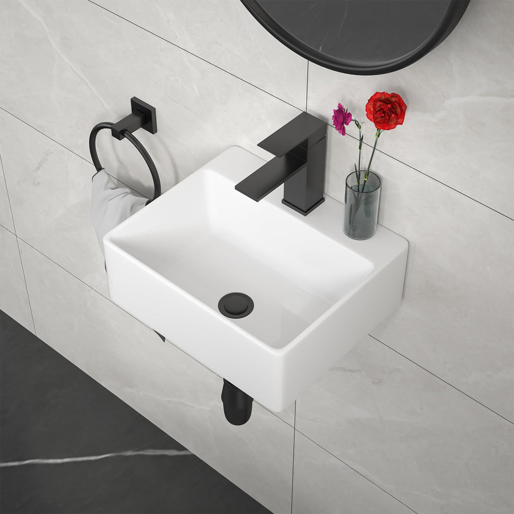 Kichae 16"x12" Vessel Sink Rectangle - Modern Above Matte Black Porcelain Ceramic Bathroom Vessel Vanity Sink Bowl Art Basin