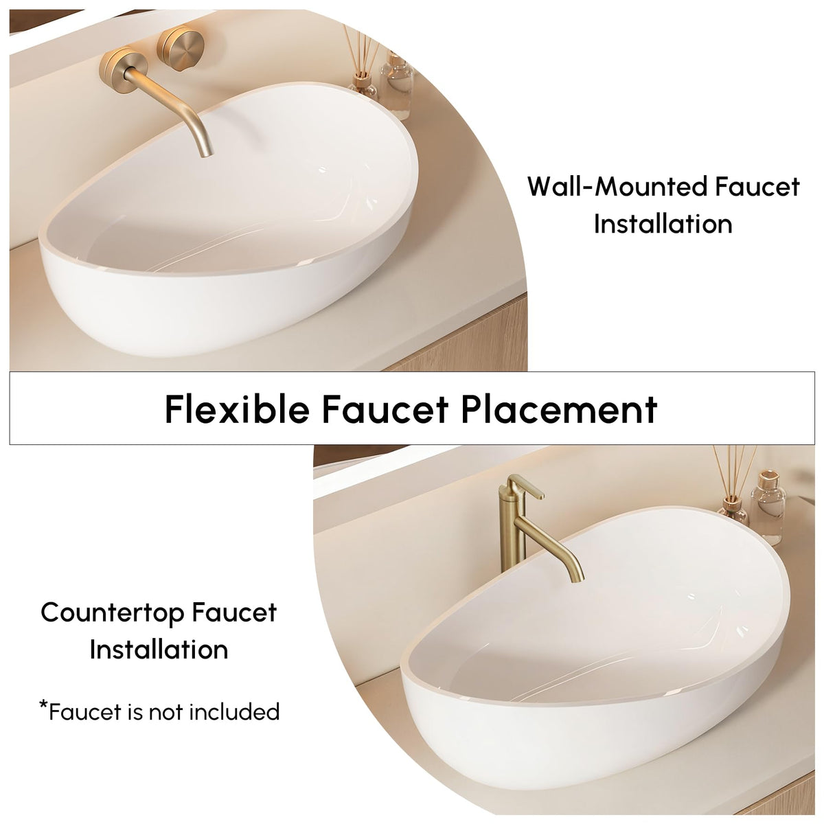 22.44'' Stone Resin Bathroom Vessel Sink, Glossy White