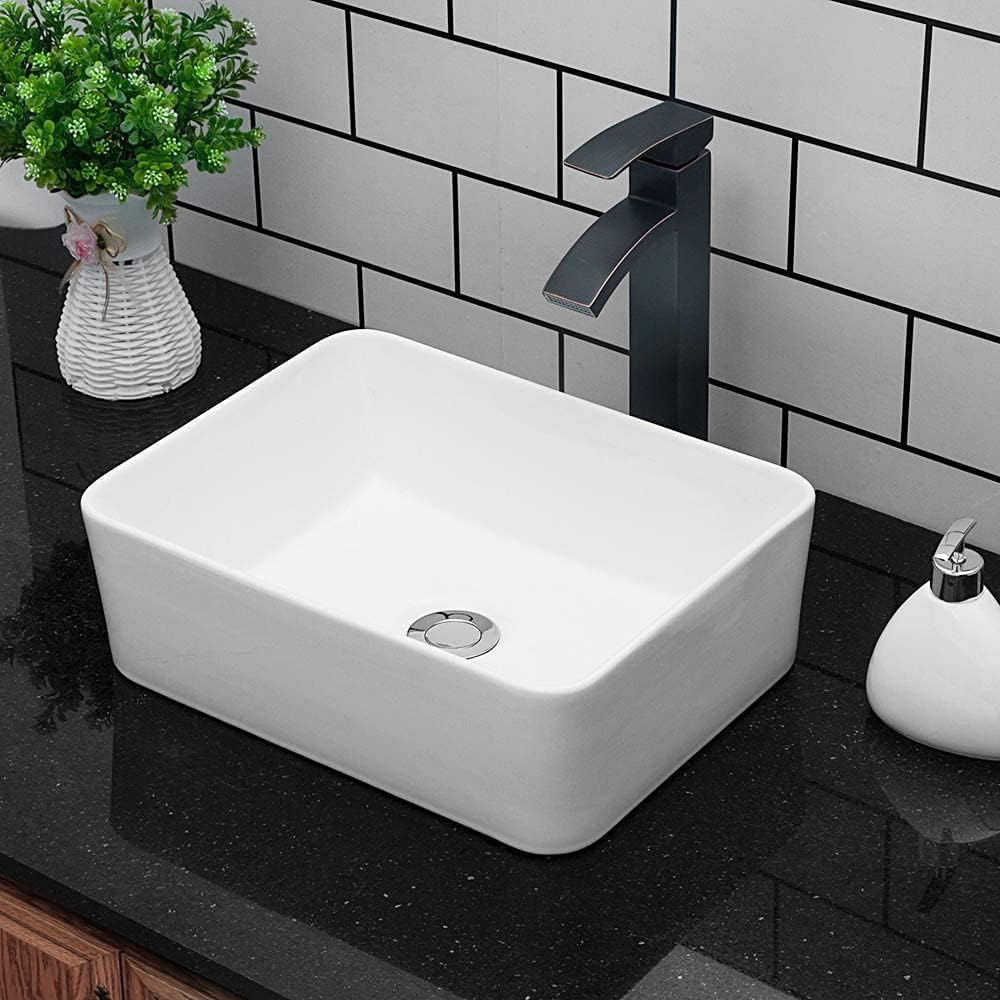 Kichae 16"x12" Vessel Sink Rectangle - Modern Above Matte Black Porcelain Ceramic Bathroom Vessel Vanity Sink Bowl Art Basin