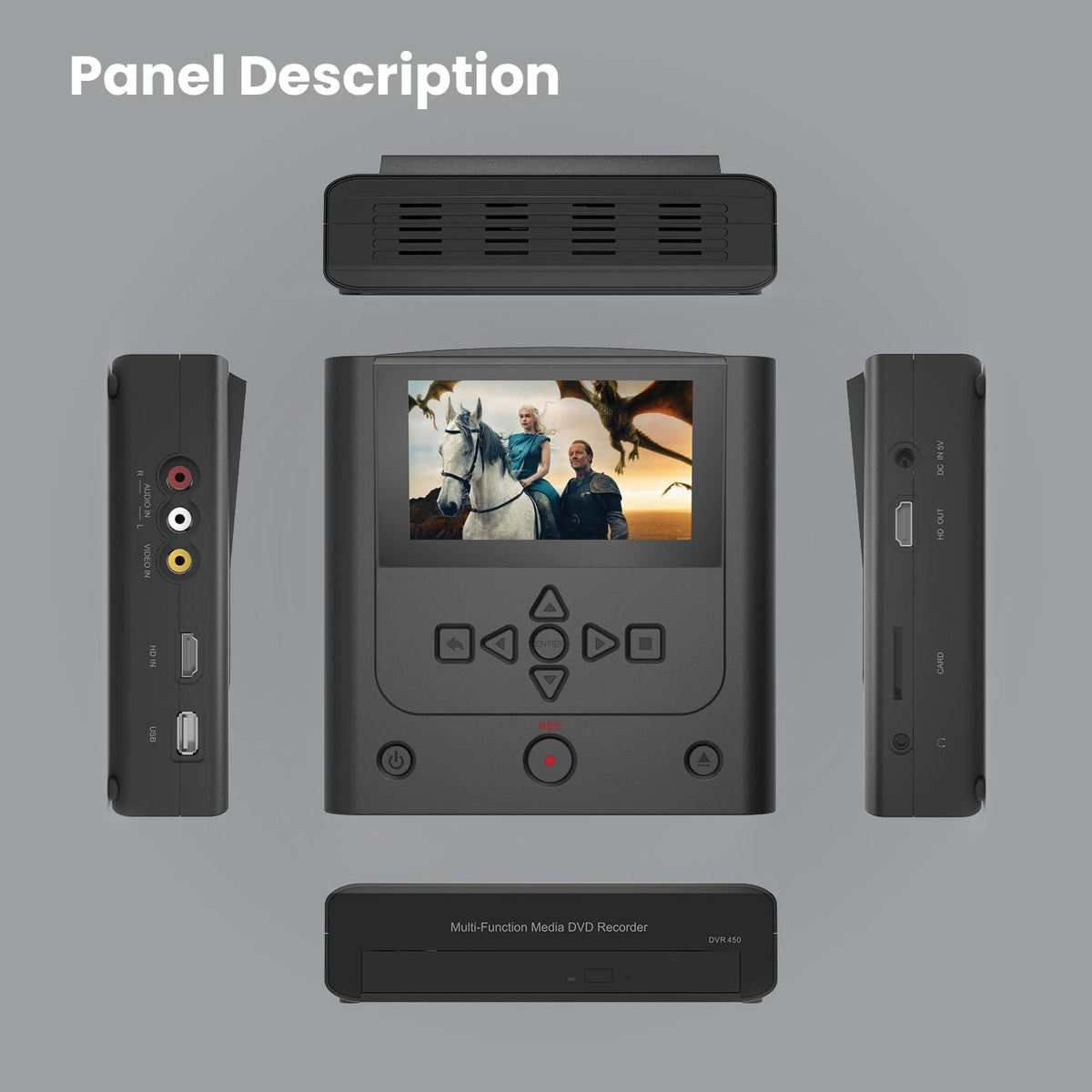 VHS to DVD Recorder, VCR to DVD Recorder-Convert Photos and Videos Between VHS,VCR,Memory Cardï¼DVD and USB. Phone can use a Free app to Burn Videos and Photos, Also has TV Recording Functionï¼Blackï¼