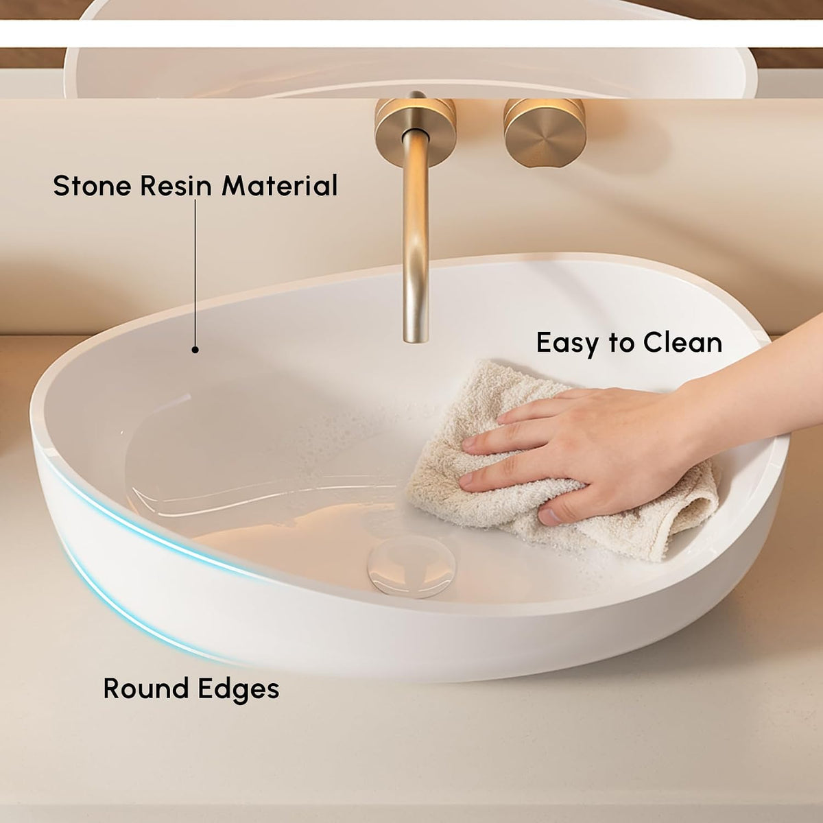 22.44'' Stone Resin Bathroom Vessel Sink, Glossy White