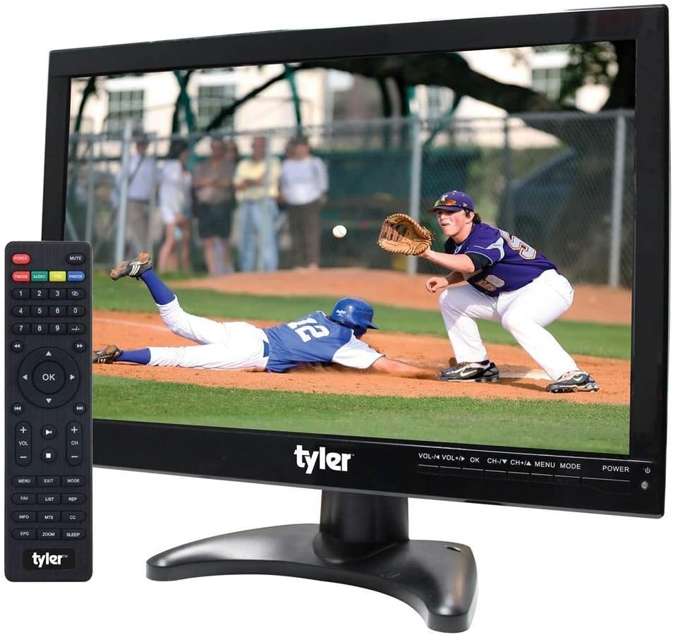 Tyler 14â Portable TV LCD Monitor 1080P Rechargeable Lithium Battery Operated, 2 Antenna, HDMI, USB, RCA, FM Radio, Digital Tuner, AV Inputs, AC/DC, TV Stand and Remote Control for Car Travel