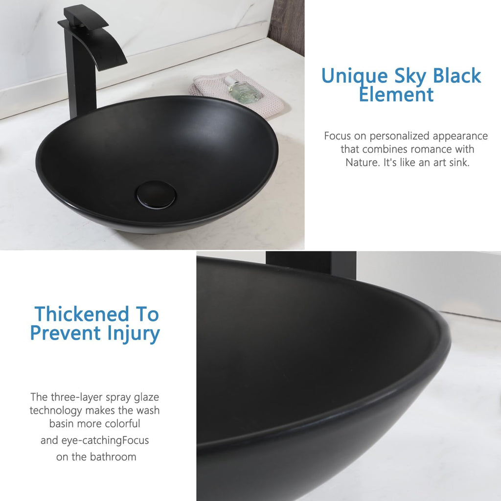 16" Bathroom Vessel Sink Oval Black Bowl