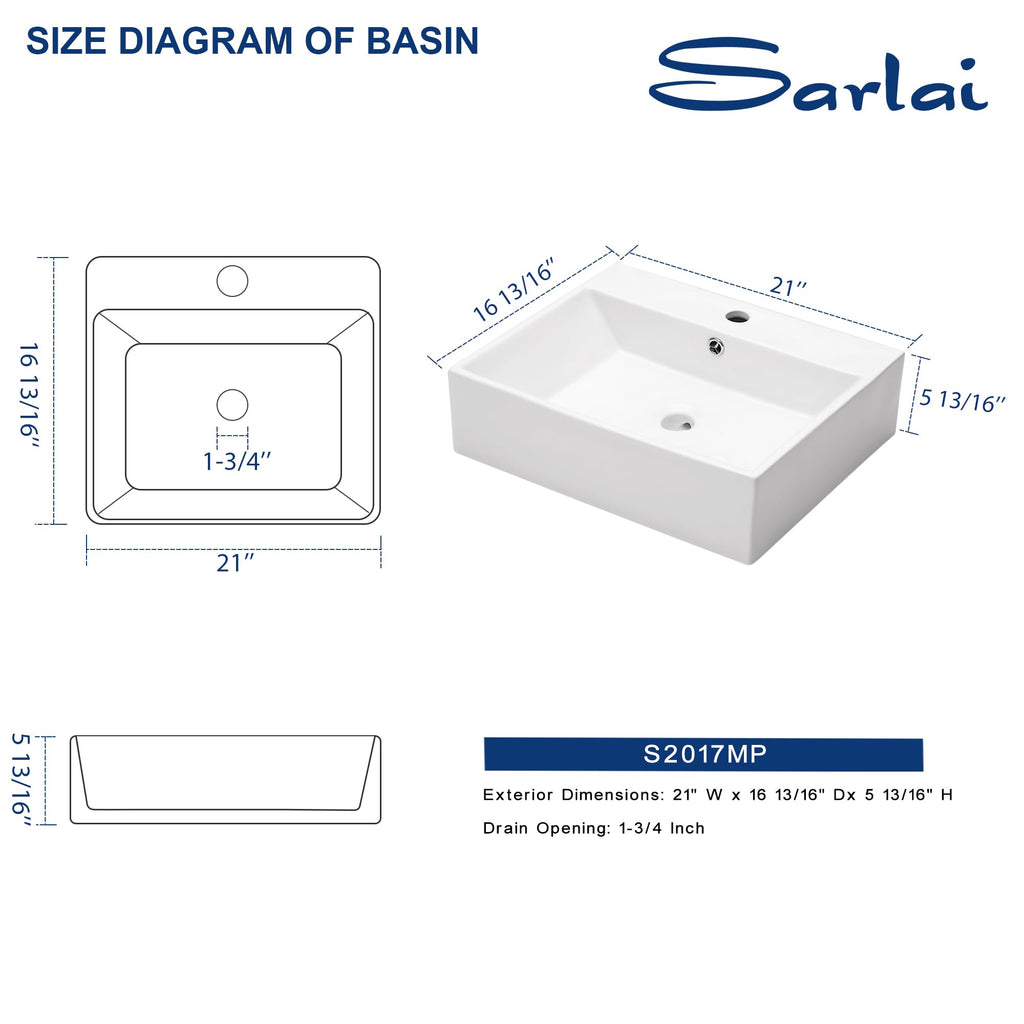 Sarlai Black Vessel Sink Rectangular - 24"x14" Modern Bathroom Vessel Sink Rectangle Above Counter Black Ceramic Porcelain Lavatory Vanity Sink Art Basin