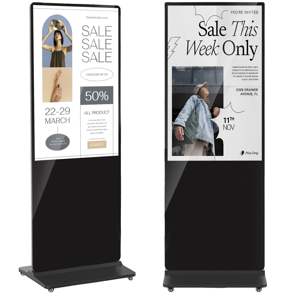 32 inch Indoor Digital Signage LCD Screen IPS Floor Standing Digital Kiosks Interactive Displays with WiFi HDMI/USB Input Auto AD Player, Android OS Black