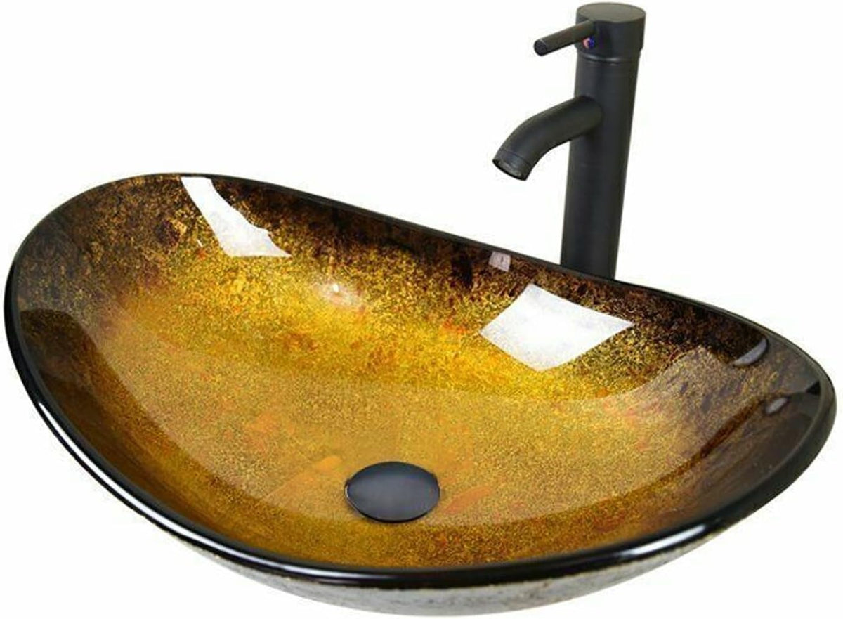 YOURLITE Bathroom Artistic Vessel Sink, Tempered Glass Countertop Bowl Sink