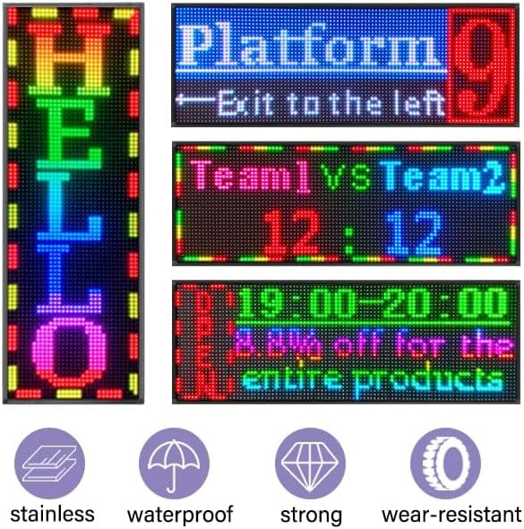 Outdoor P10 LED Message Sign 39"x14" Waterproof High Brightness WiFi Programmable Scrolling Text Display Board for Business, Storefront, Restaurant, Church, Events