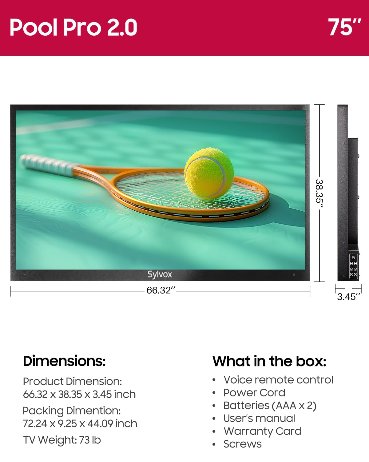 SYLVOX Outdoor TV, 85'' Mini LED QLED, 3500 Nits Extreme Brightness, 120Hz