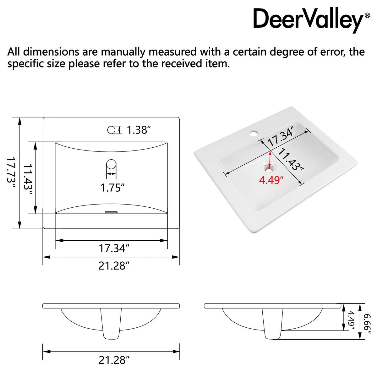 DeerValley Modern Drop In Bathroom Sink White 20"x17" Oval Vanity Art Basin