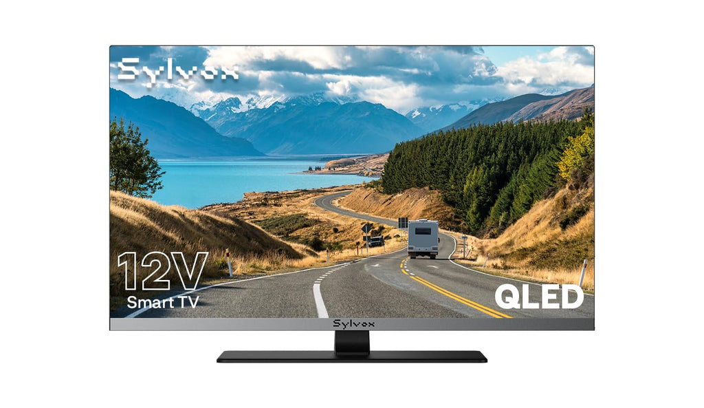 SYLVOX 24-Inch Smart RV TV, QLED 1080P FHD, Built-in DVD Player, Google TV OS, Wide Voltage Support 12V/24V AC/DC Television for RV & Home, HDMI & USB