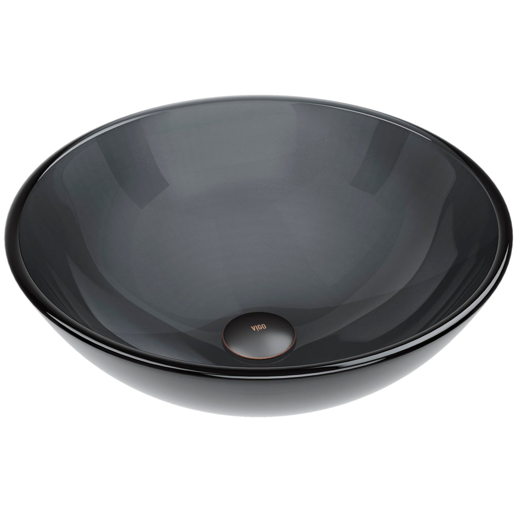 Vigo Vessel Sink Copper - 17â Artistic Round Bowl Sink for Bathrooms, Tempered Glass Above Counter Bathroom Sink with NonStickShield, QuickDrain & TempGuard, Modern Luxury Design
