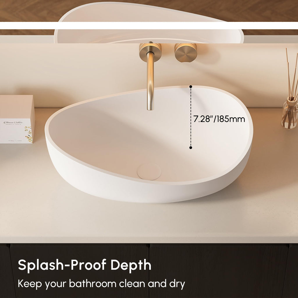 22.44'' Stone Resin Bathroom Vessel Sink, Glossy White