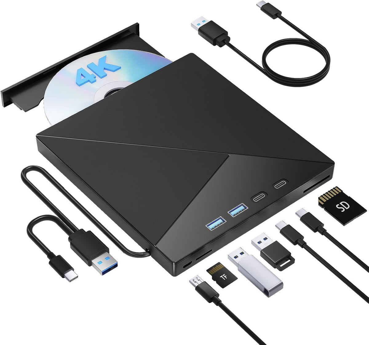 Wbacon 7 in 1 External 4k Blu Ray Drive for Laptop, USB 3.0 Blu Ray Burner