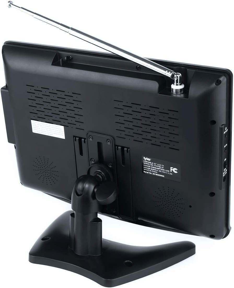 Tyler TTV706 10â Portable Widescreen 1080P LCD TV with Detachable Antennas, HDMI, USB, RCA, FM Radio, Built in Digital Tuner, AV Inputs, AC/DC, (3) Antennas, and Remote Control